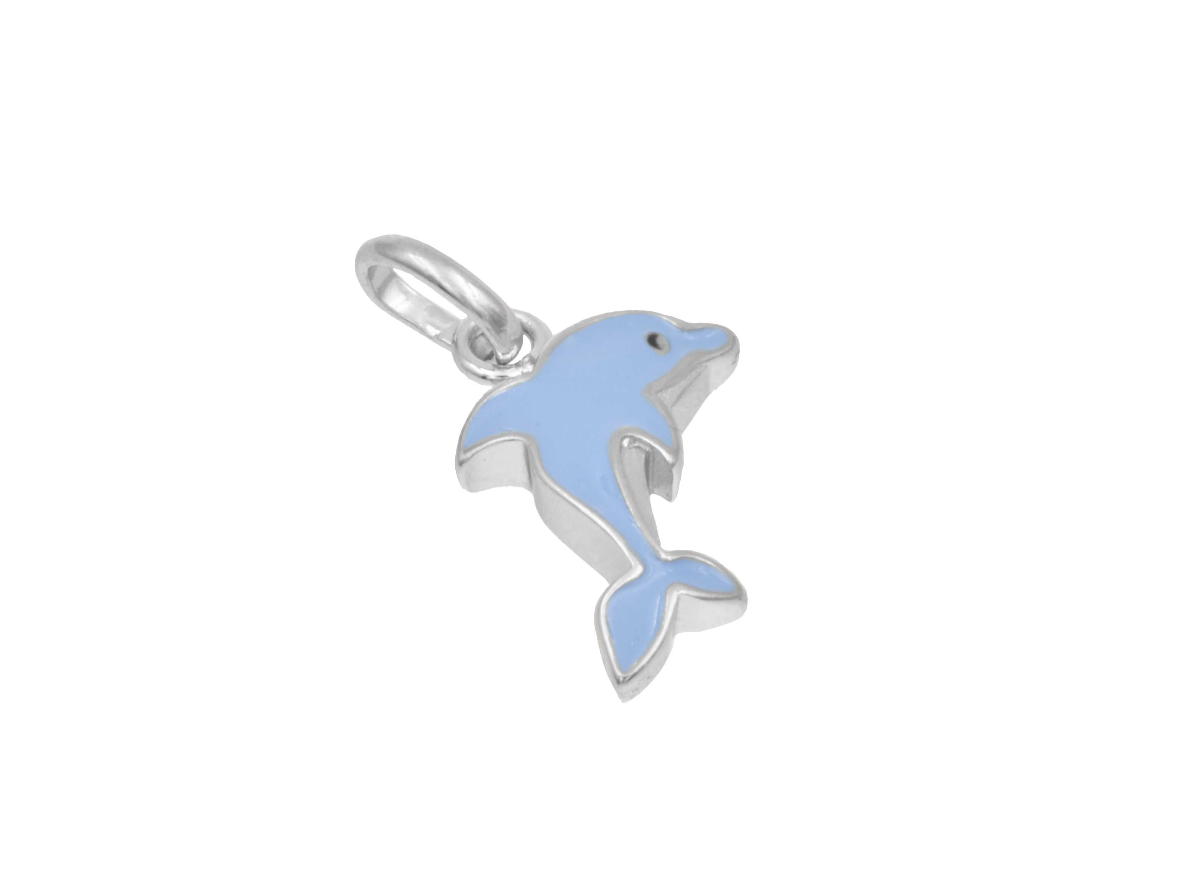 Anhänger Delfin - Sterling Silber rhod. - Emaille Anhänger in Form eines Delfins aus rhodiniertem Sterling Silber mit blauer Emaille. Der Anhänger stammt vom Juwelier Harnisch und ist eine Neuheit aus der Silberkollektion.