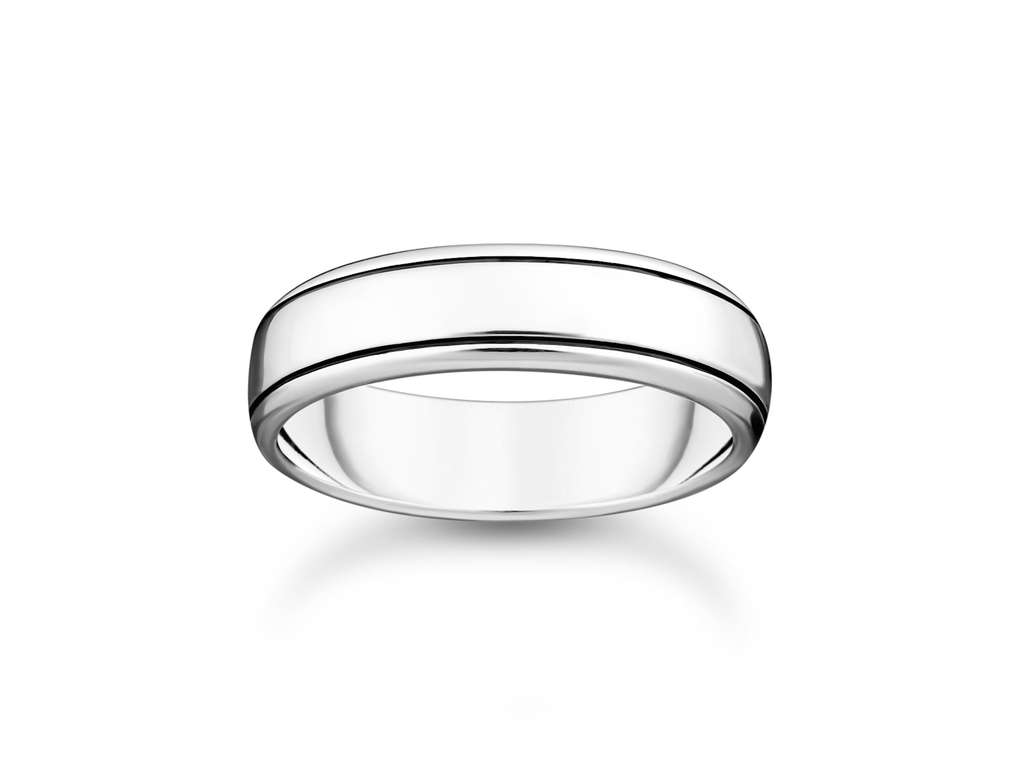 Thomas Sabo Ring TR2503-637-21-50 in Silber aus der Kollektion Rebel Basics, Größe 50, schlichtes und elegantes Design mit glänzender Oberfläche und feinen Linien.