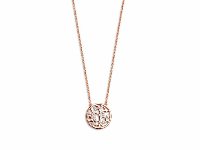 Xenox Sterling Silber Kette XS2944R mit Lebensbaum-Anhänger in Roségold vergoldet, Ankerkette, Länge 40-45 cm, elegantes Design für stilvolle Akzente.
