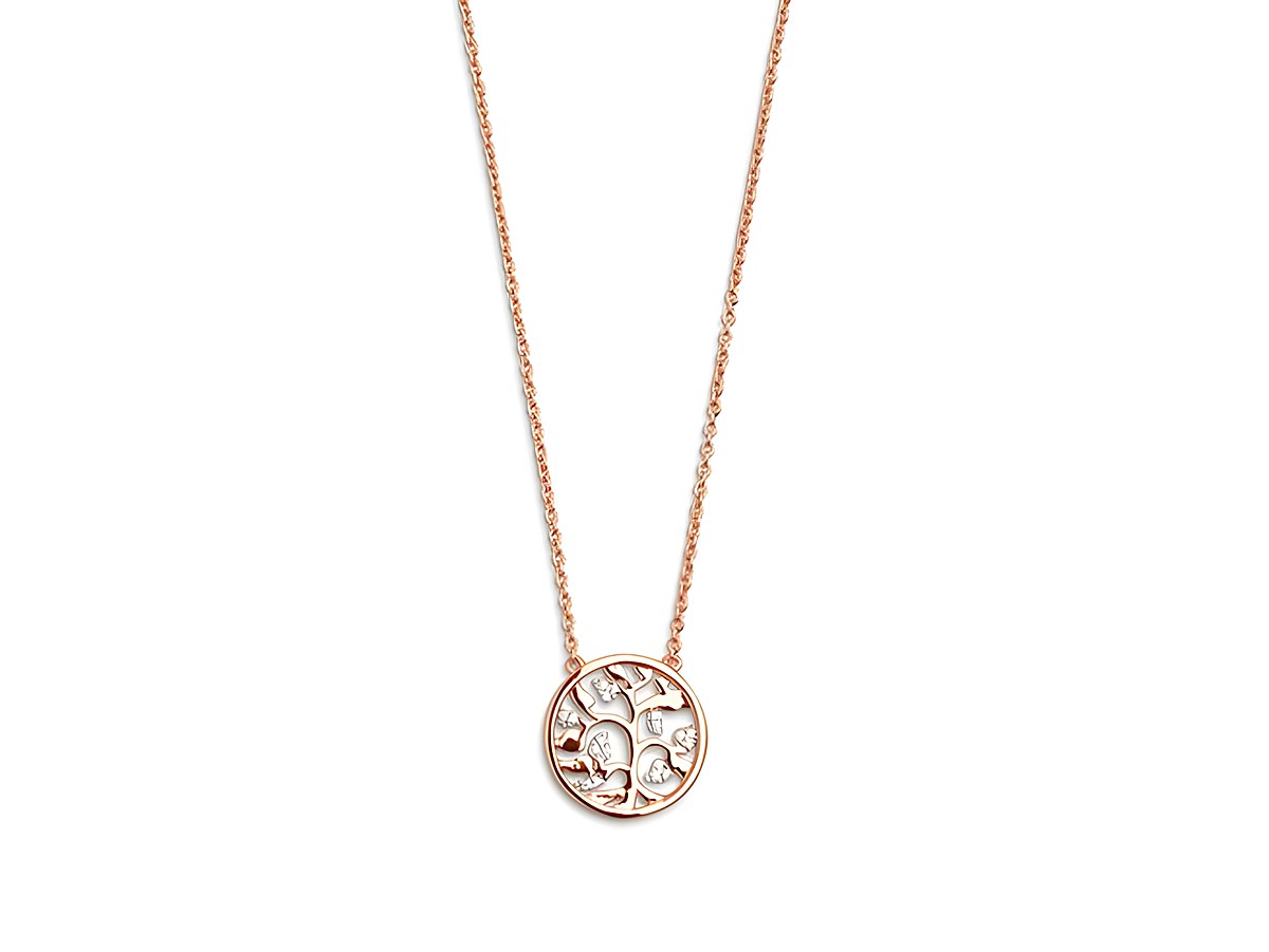 Xenox Sterling Silber Kette XS2944R mit Lebensbaum-Anhänger in Roségold vergoldet, Ankerkette, Länge 40-45 cm, elegantes Design für stilvolle Akzente.