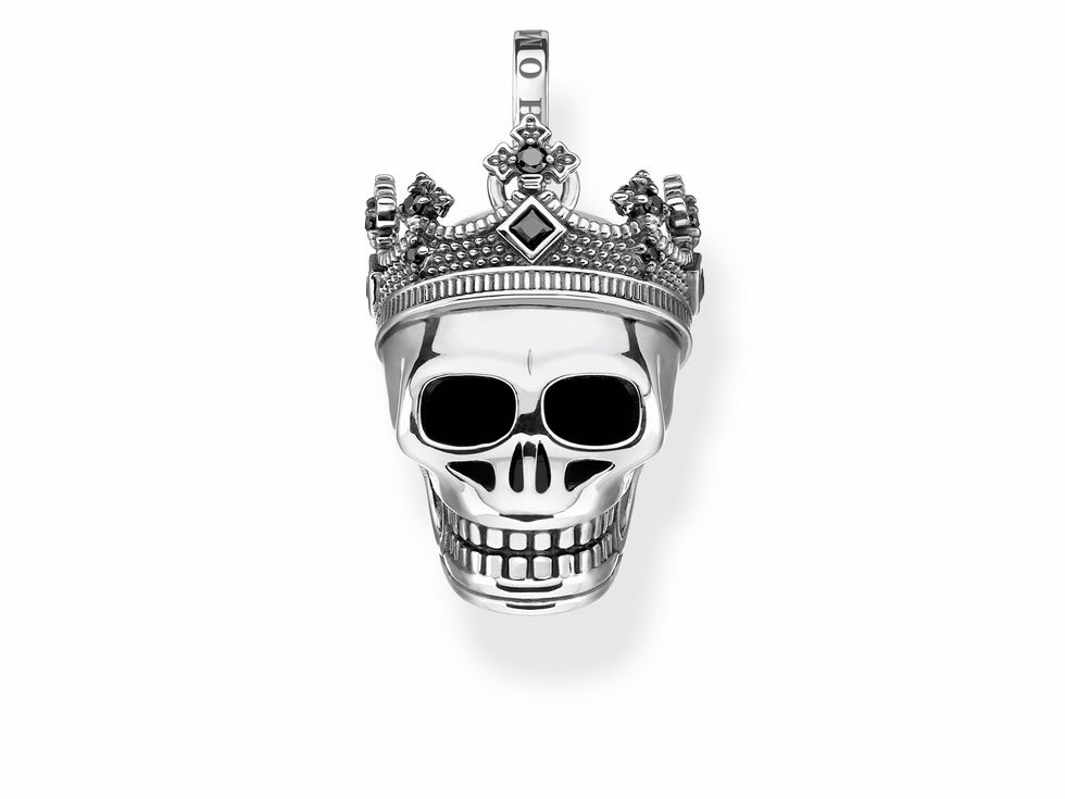 Thomas Sabo Anhänger PE871-643-11 in Form eines Totenkopfes aus Sterling Silber mit schwarzem Zirkonia und einer kunstvollen Krone auf dem Kopf, ideal für Ketten und Schmuckliebhaber.