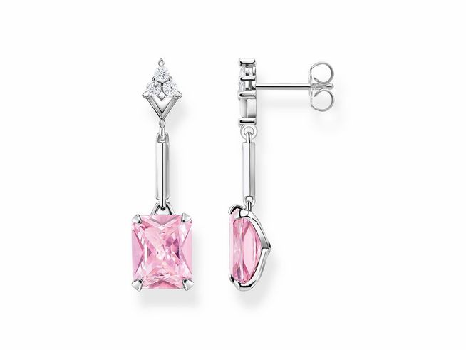 Silberne Ohrhänger von Thomas Sabo mit Zirkonia und pinken Oktagon-Steinen, elegantes Design mit funkelndem Detail, ideal für besondere Anlässe.