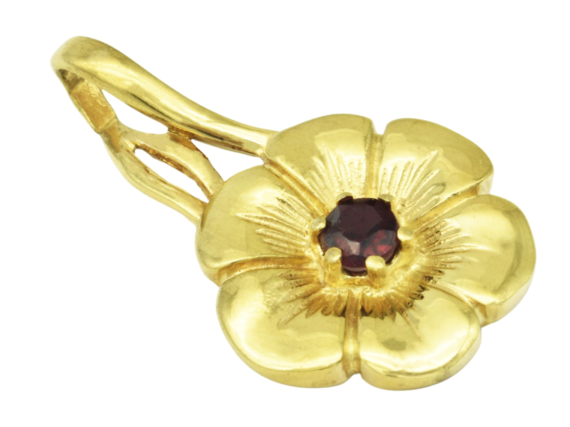 Anhänger Blume Granat - Gelbgold poliert - Granat Rot
