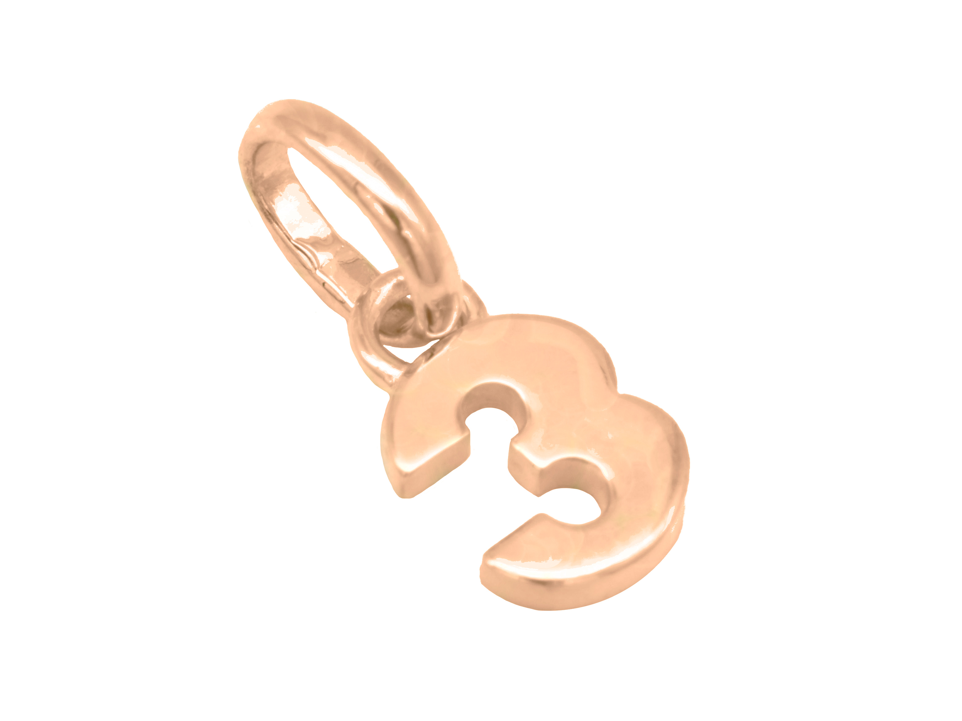 Silber Anhänger Zahl 3 aus Sterling Silber, roségold vergoldet und poliert, symbolisiert die Glückszahl, hergestellt von Juwelier Harnisch.