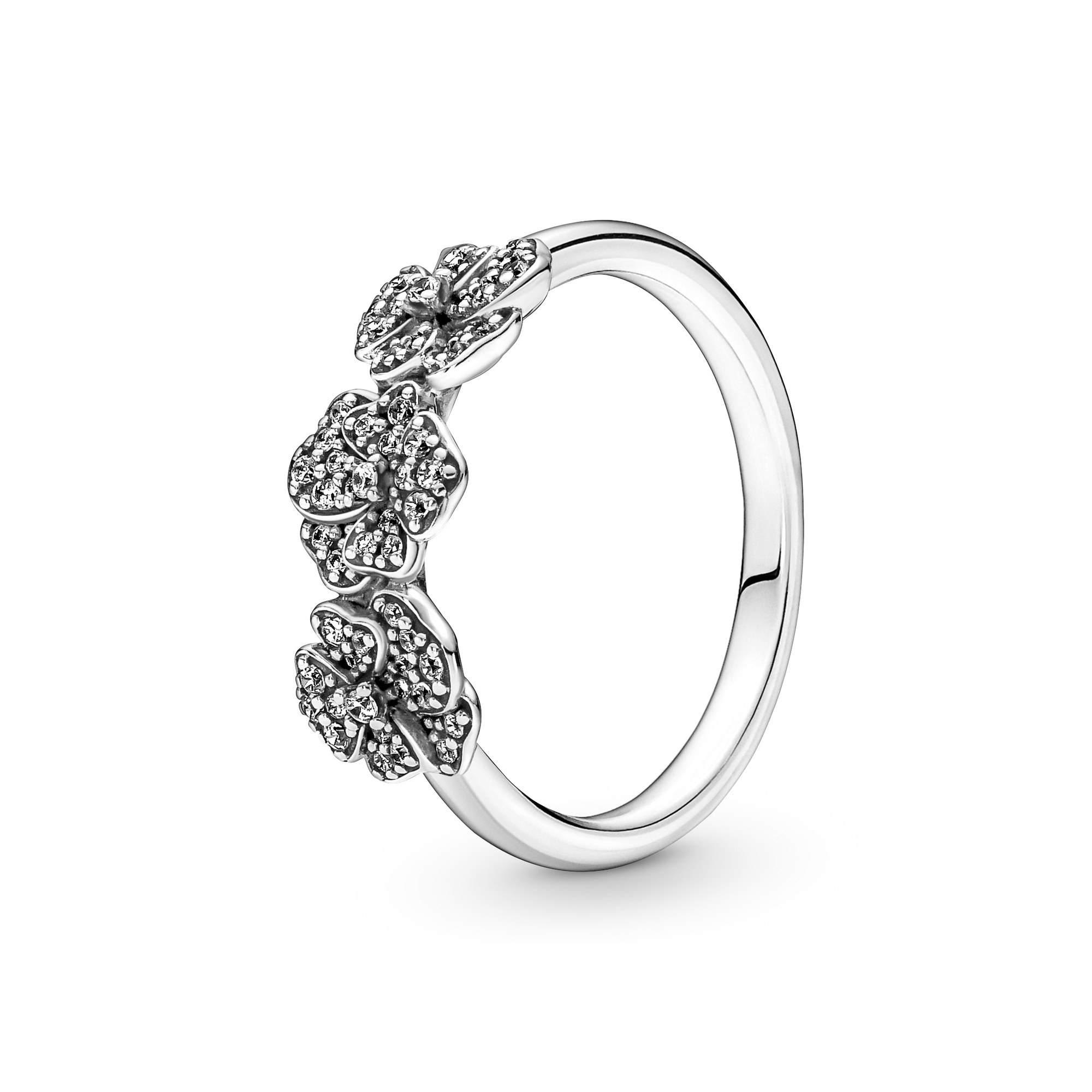 Pandora Ring mit dreifacher Stiefmütterchenblüte - Silber - Zirkonia