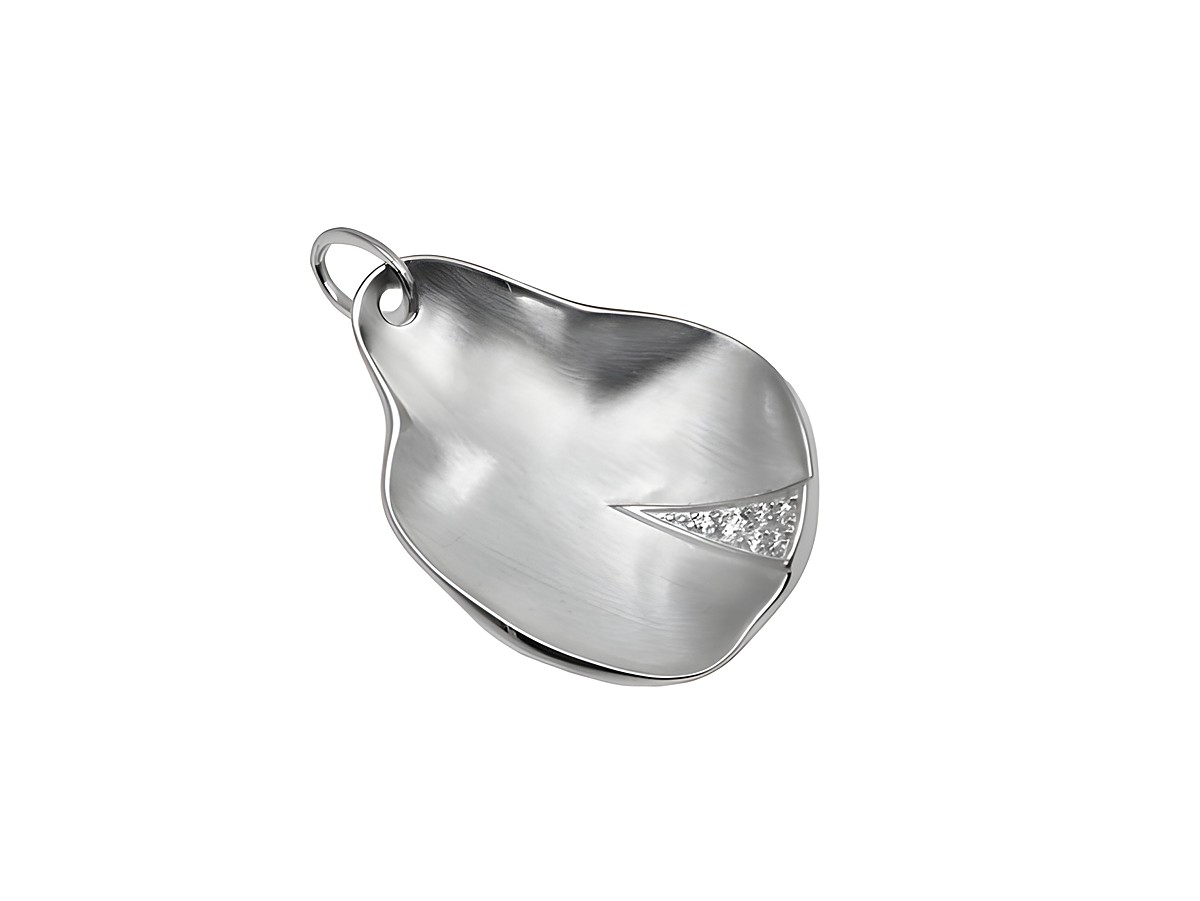 Anhänger in Form eines Blattes aus 925 Sterling Silber, teilmattiert und rhodiniert, verziert mit Zirkonia, Hersteller Juwelier Harnisch, ideal für pflanzlich inspirierte Schmuckliebhaber.