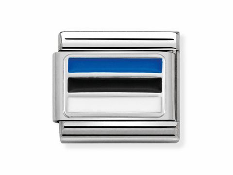 Flagge von Estland in den Farben Schwarz, Blau und Weiß auf einem silbernen Hintergrund, passend für das Nomination Composable Classic Armband, Hersteller Nomination.