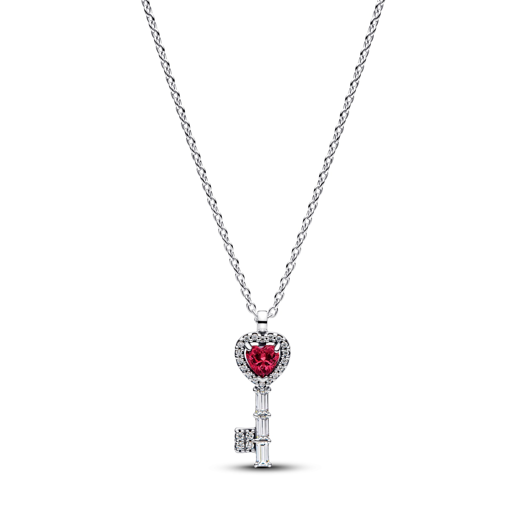 Pandora Erhabenes Herz Schlüssel Collier Halskette - Silber - Steinmix - Rot - 45 cm – Ansicht 2