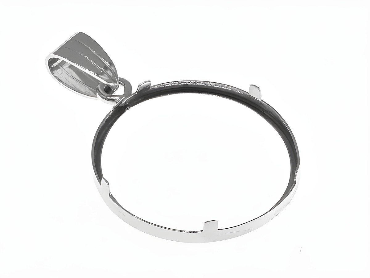 Münzfassung Anhänger aus rhodiniertem 925 Sterling Silber, schlichtes Design, Durchmesser von 23 mm, geeignet für Münzen bis 2,5 cm, hergestellt von Juwelier Harnisch. – Ansicht 3