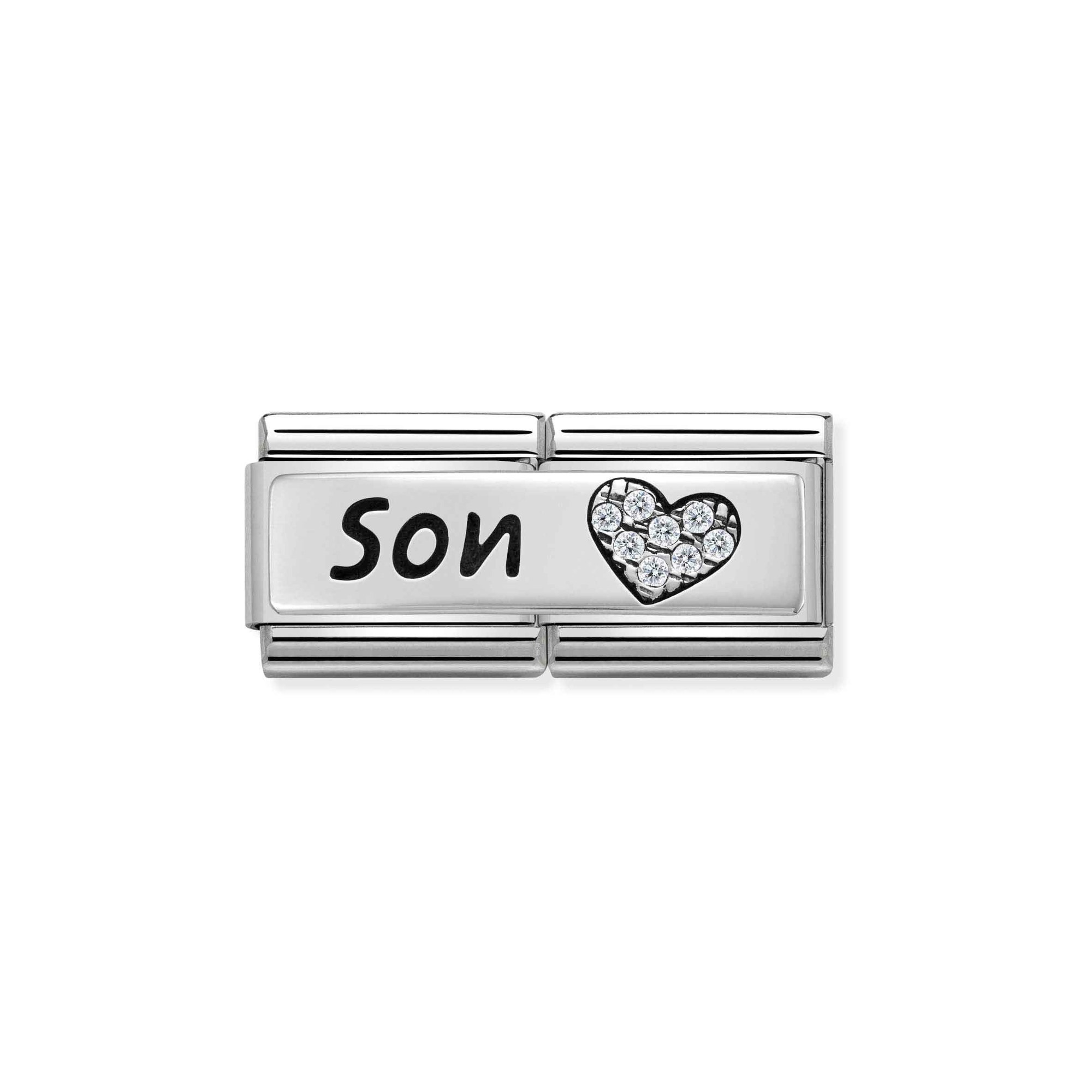 Nomination Composable Classic Double Charm Son Herz - Edelstahl, Sterling Silber, Zirkonia