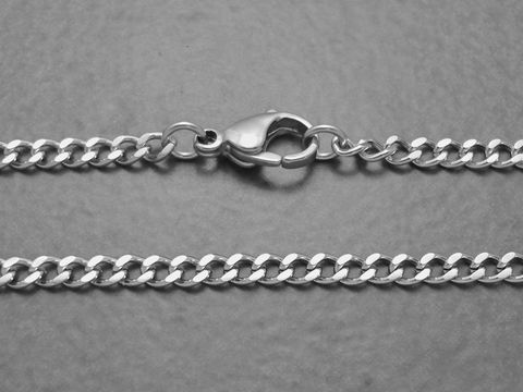 65429-0 Edelstahlkette Panzerkette 3 mm 42 cm, Hersteller Juwelier Harnisch, zeigt die glänzende Oberfläche und den sicheren Karabinerverschluss der Kette. Ideal für modische Akzente.