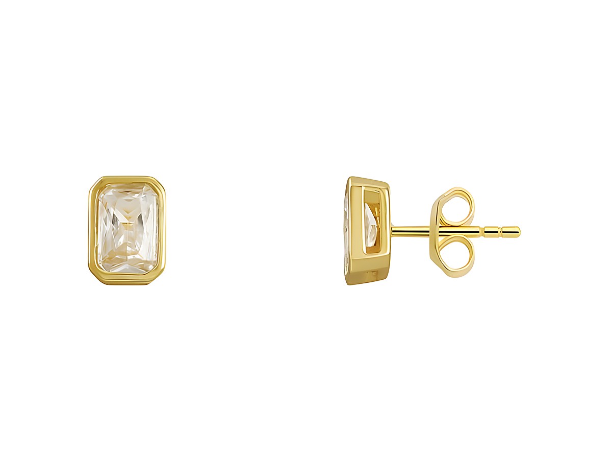 Xenox Sterling Silber Ohrringe XS7393G ZARGE GOLD mit gelbgold vergoldetem Design und rechteckigem klaren Schmuckstein, elegant und zeitlos, ideal für den täglichen Gebrauch oder besondere Anlässe.