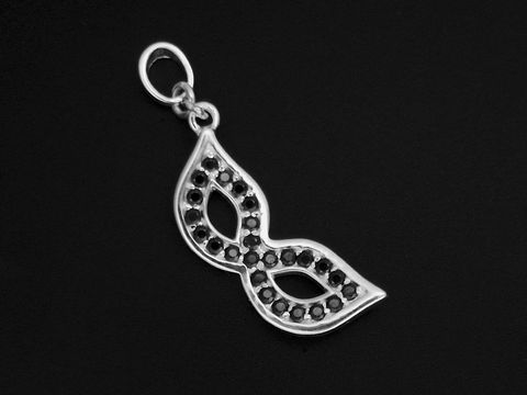 30569-0 Karneval Maske Anhänger aus 925 Sterling Silber in schwarz mit symbolischen Zirkonia, Hersteller Juwelier Harnisch, vielseitig einsetzbar und in diversen Motiven erhältlich.