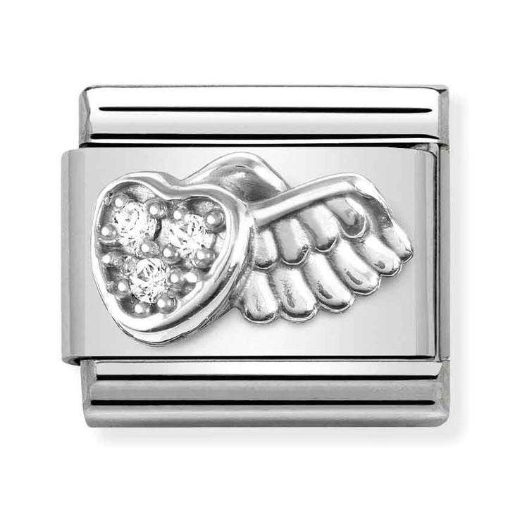 Nomination Composable Classic Charm beflügeltes Herz - Edelstahl, Sterling Silber, Zirkonia