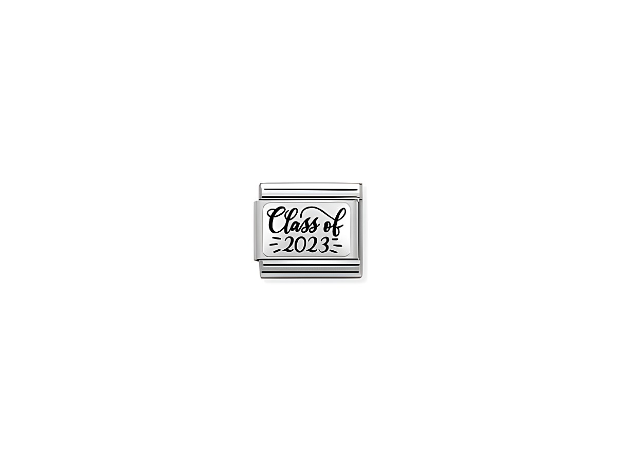 Classic Plättchen aus Edelstahl und Sterling Silber mit der Aufschrift Class of 2023, elegantes Motiv in silberner Farbe, ideal als Geschenk zur Graduierung.