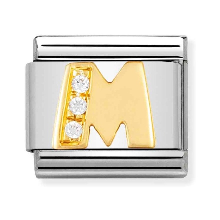 Nomination Composable Classic Charm Buchstabe M - Edelstahl, Gold 750 Gelbgold, Zirkonia