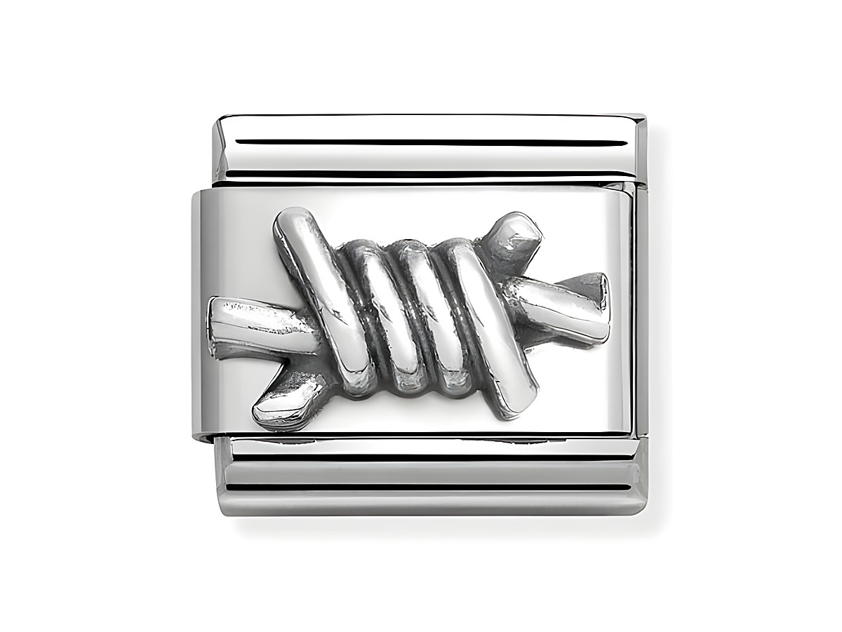 Stilvolles Charm der Marke Nomination in klassischem Design, gefertigt aus Sterling Silber und Edelstahl, präsentiert ein Stacheldraht-Motiv in hochwertiger Verarbeitung.
