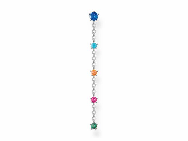Ohrring von Thomas Sabo aus Sterling Silber mit fünf bunten Glas-Keramik Steinen und synthetischem Korund in verschiedenen Farben, elegantes Design mit Sternen.