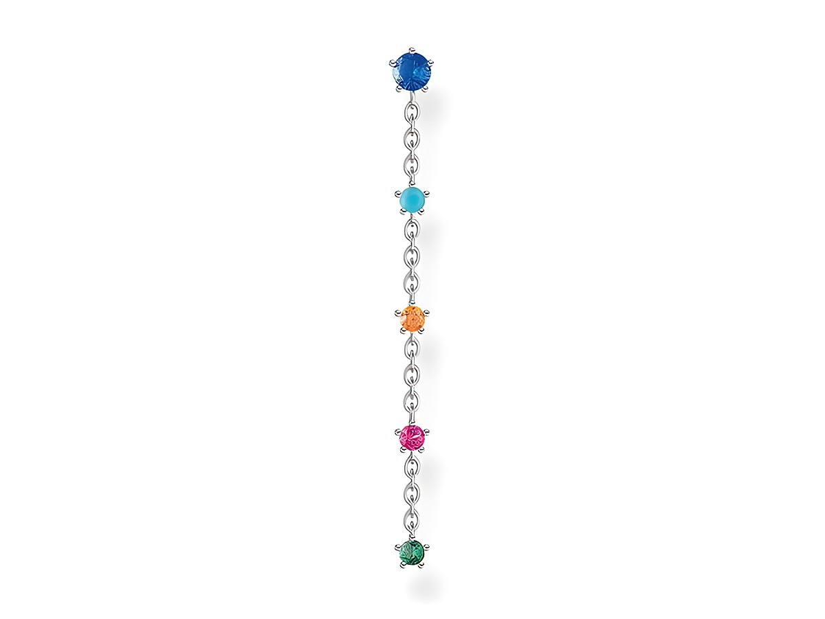 Ohrring von Thomas Sabo aus Sterling Silber mit fünf bunten Glas-Keramik Steinen und synthetischem Korund in verschiedenen Farben, elegantes Design mit Sternen.