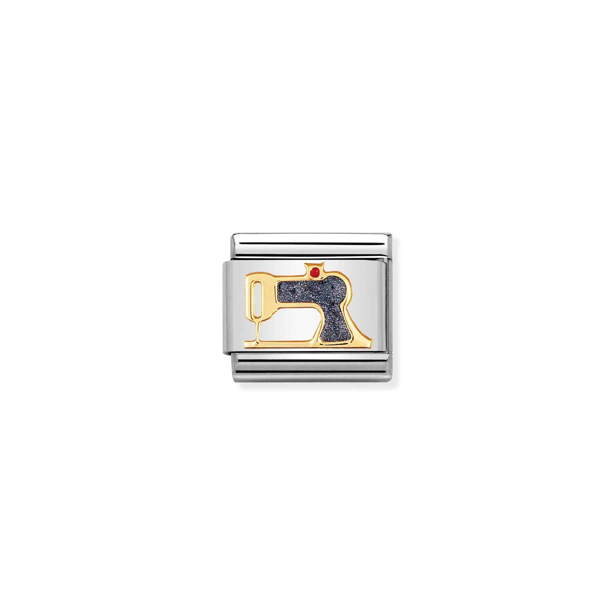 Nomination Composable Classic Charm Nähmaschine - Edelstahl, Gold 750 Gelbgold, Emaille
