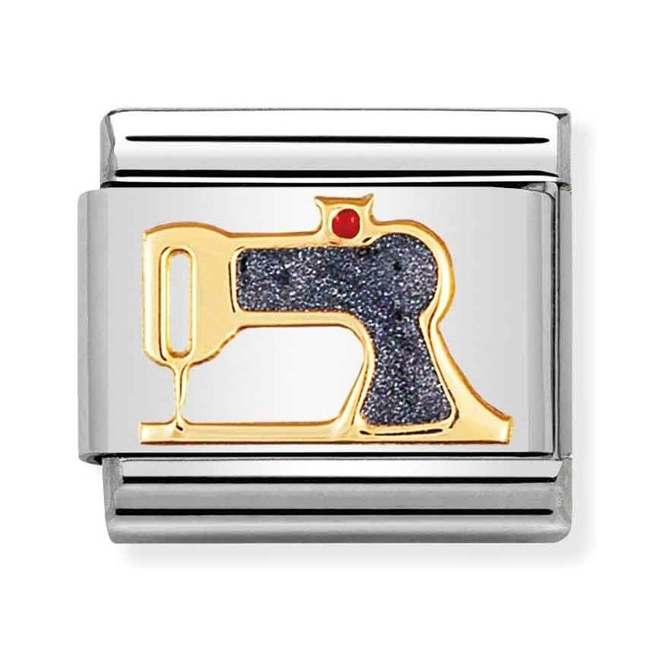 Nomination Composable Classic Charm Nähmaschine - Edelstahl, Gold 750 Gelbgold, Emaille