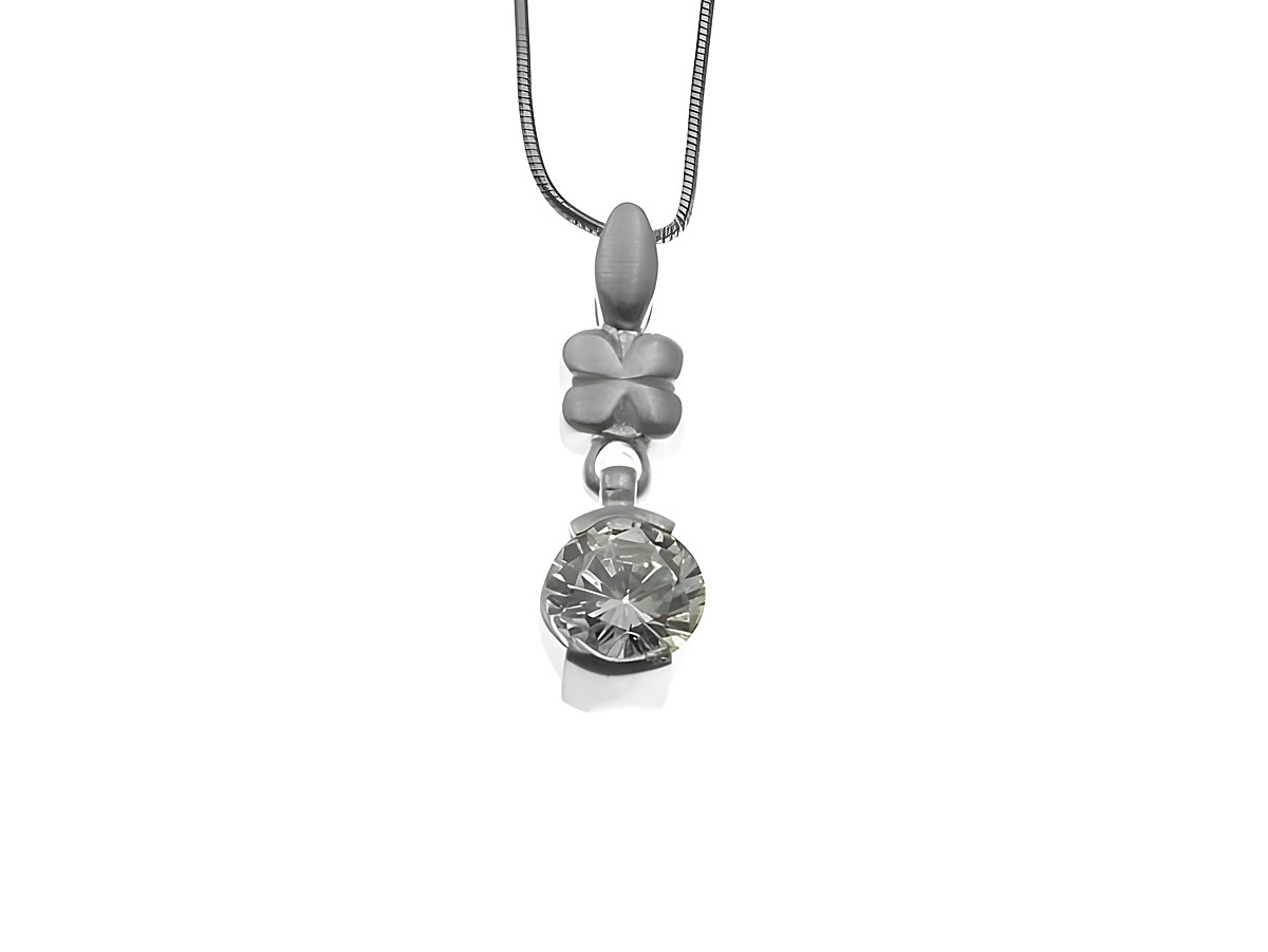 Kette mit Anhänger Blumenglanz aus Sterling Silber, verziert mit Zirkonia. Das filigrane Design zeigt einen runden, funkelnden Stein. Länge der Kette beträgt 42 cm. Hersteller: Juwelier Harnisch.