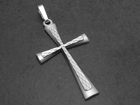 Silber Kreuz Anhänger in matt mit Diamantschliff, Hersteller Juwelier Harnisch, verziert mit Muster, stilvolles und modernes Design, ideal als Schmuckstück oder Geschenk.
