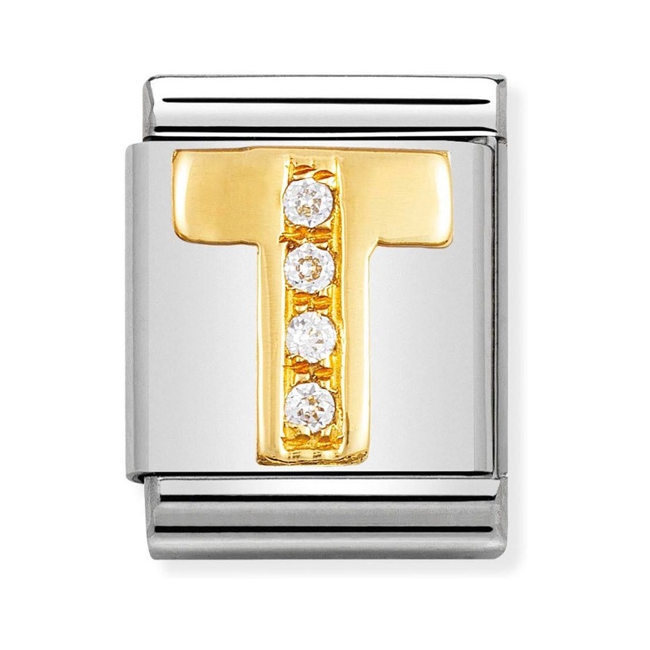 Nomination Composable Big Charm Buchstabe T - Edelstahl, Gold 750 Gelbgold, Zirkonia