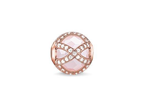 Roséfarbener Karma Bead von Thomas Sabo aus Silber mit vergoldetem Roségold, verziert mit facettiertem Rosenquarz und Zirkonia für einen eleganten Look.