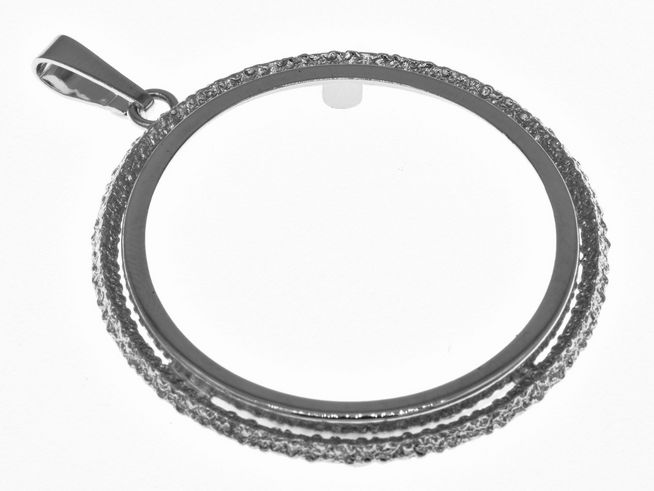 Münzfassung Anhänger aus echtem Silber, rhodiniert, mit einem Durchmesser von 31,6 mm für Münzen bis 3,5 cm, hergestellt von Juwelier Harnisch, elegantes Design.
