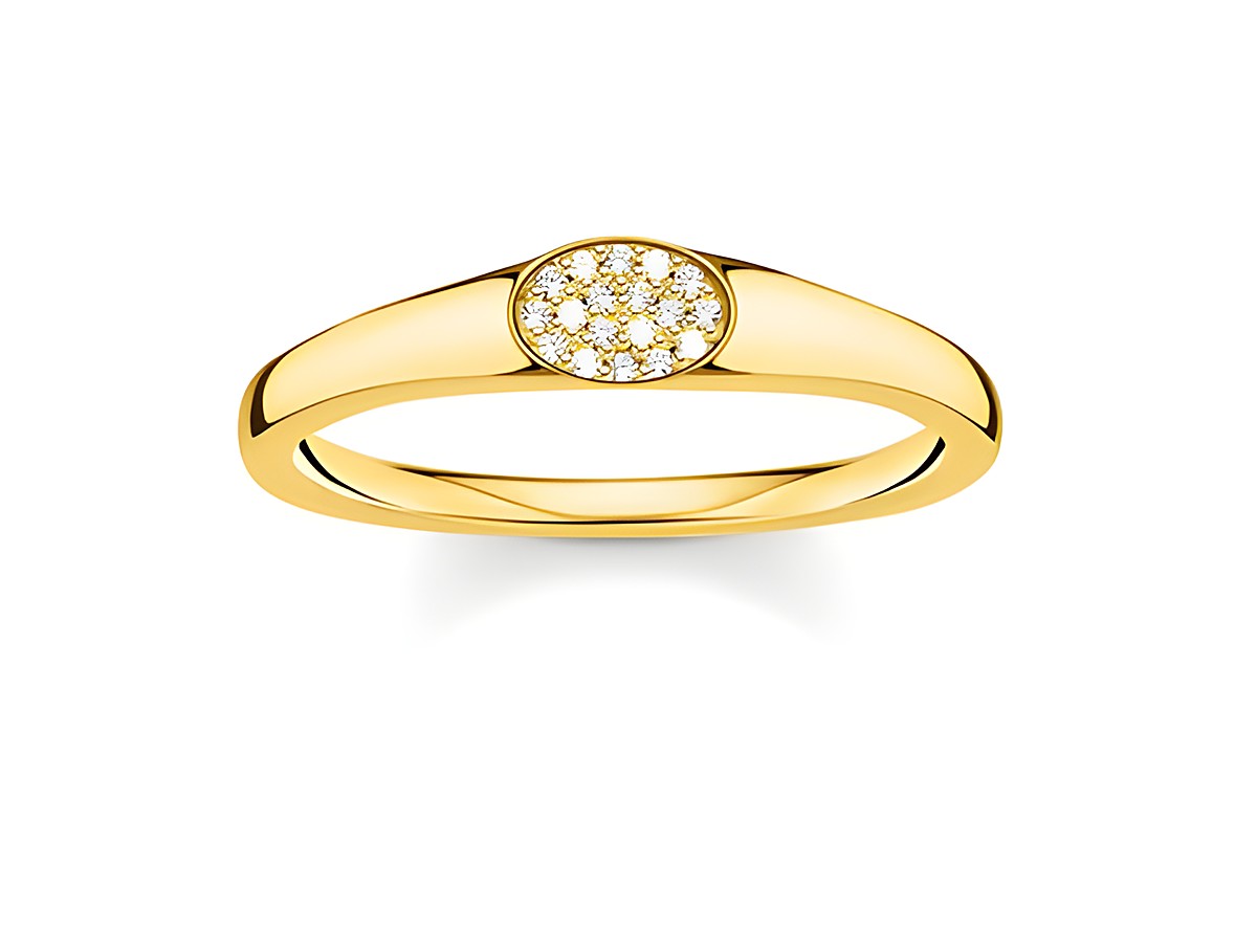 Thomas Sabo Ring TR2315-414-14-54 in Größe 54 aus Silber mit Gelbgold und klaren Zirkonia besetzt, elegantes Design mit funkelndem Detail im Mittelpunkt.