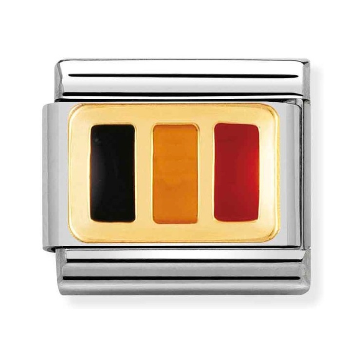 Nomination Composable Classic Charm Flagge Belgien - Edelstahl, Gold 750 Gelbgold, Emaille