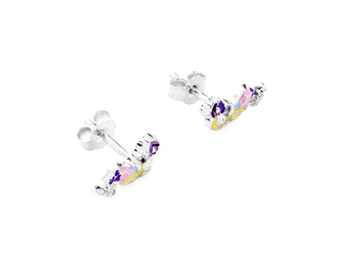 Meerjungfrau Ohrstecker in buntem Lack, Silber rhodiniert, von Juwelier Harnisch, ohne Stein, zieren die Ohrläppchen mit einem verspielten und farbenfrohen Design.