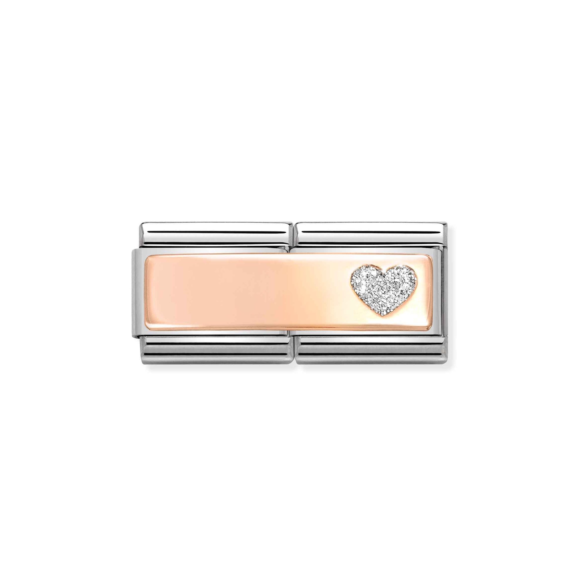 Nomination Composable Classic Charm Double Glitzer-Herz - Edelstahl, Gold 375 Roségold, Emaille