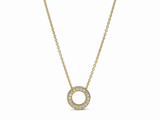 Pandora 367436C01-45 Halsketten mit Anhänger aus vergoldetem Material, versehen mit funkelndem Zirkonia, Länge 45 cm, elegantes und zeitloses Design.