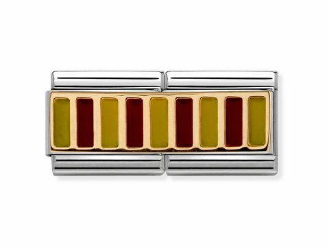 Fahne Catalunya im Design von Nomination mit goldenen, roten und gelben Streifen, hergestellt als Double Classic. Stilvolles Schmuckstück für Liebhaber der spanischen Region.