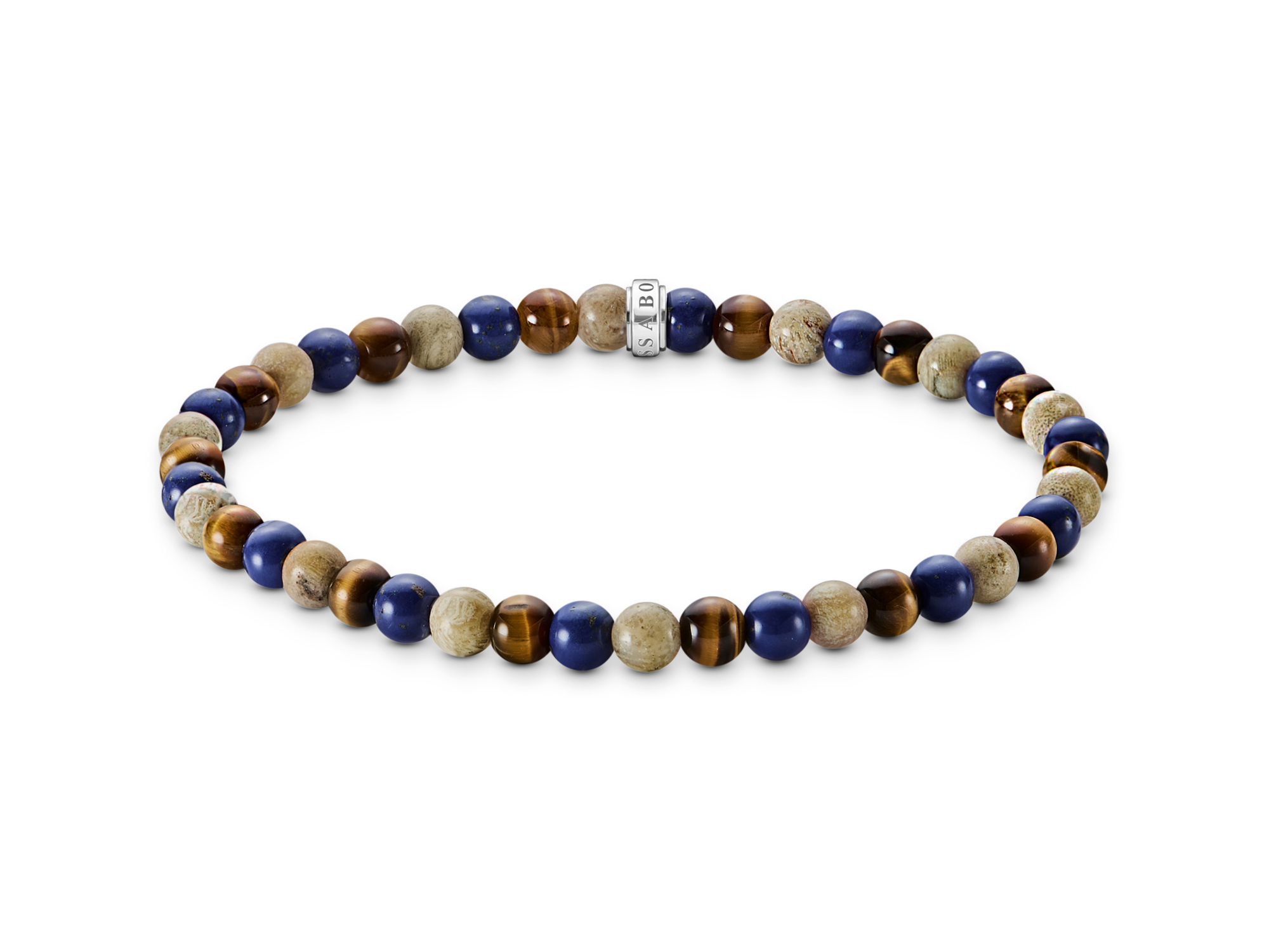 Buntes Thomas Sabo Bead Armband A2183-531-7-L17 aus verschiedenen Natursteinen, 17 cm lang und Teil der Rebel Basics Kollektion, verziert mit einem markanten Silberelement.