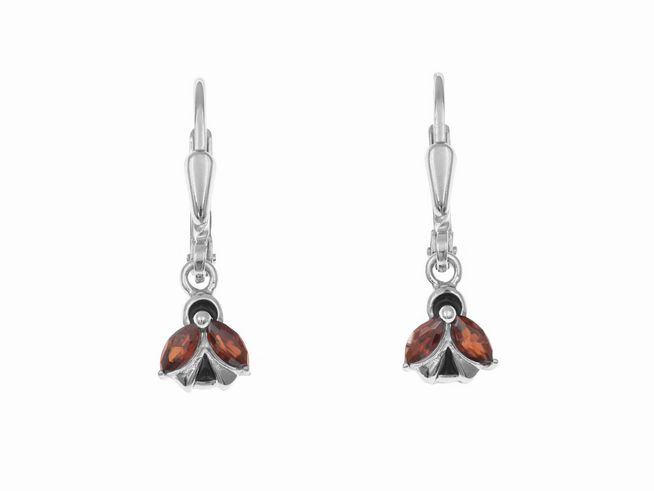 303488-0 Ohrhänger Funkelnder Marienkäfer aus rhodiniertem Sterling Silber, ideal für Kinder, mit glitzernden Details und einem fröhlichen Design, hergestellt von Juwelier Harnisch.