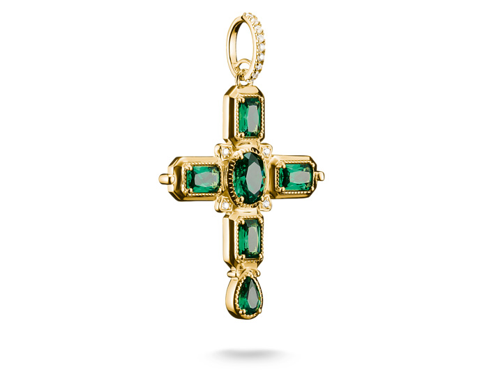 Thomas Sabo PE987-971-6 ELYNDRA Kreuz  Anhänger - 750/- Gold auf Silber & Glas-Keramik Stein & Zirkonia - Grün