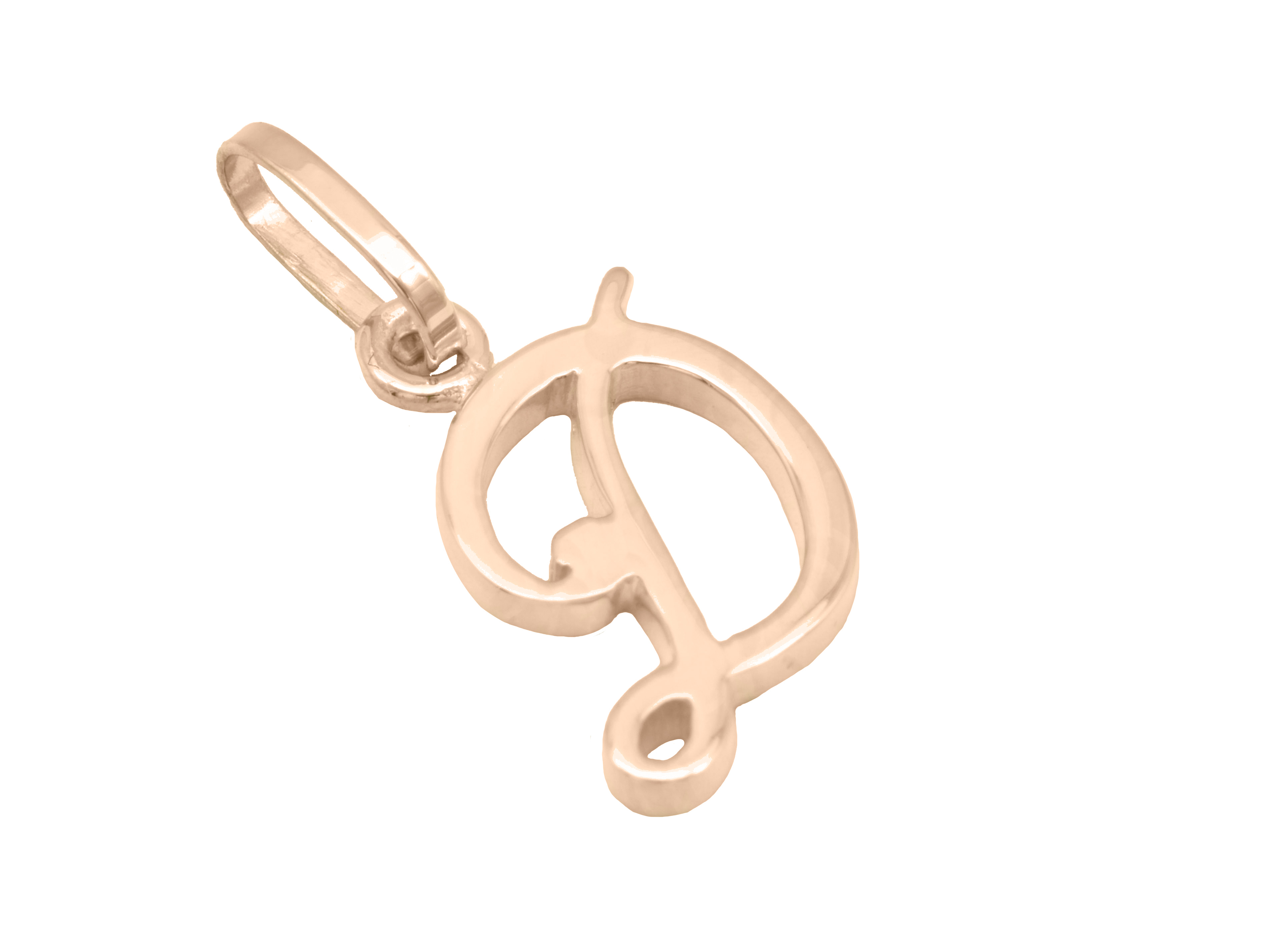Buchstaben Anhänger D aus Sterling Silber in Roségold vergoldet und poliert, Hersteller Juwelier Harnisch, stilvoll und elegant gestaltet. Ideal als persönliches Schmuckstück.