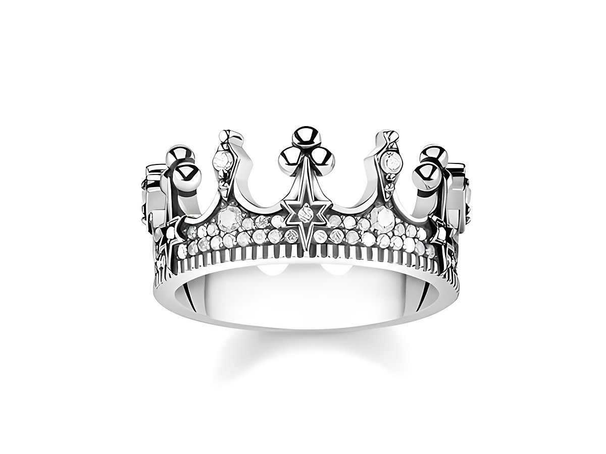Thomas Sabo Ring Größe 50 aus der Glam & Soul Kollektion mit einer Krone-Dekoration und funkelnden Zirkonia-Steinen in Silberoptik. Elegantes Design für besondere Anlässe.