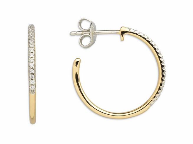 Xenox Sterling Silber Ohrringe XS3524G Creolen in gelbgold vergoldet mit funkelnden Zirkonia Steinen, elegantes Design für klassischen Ohrschmuck.