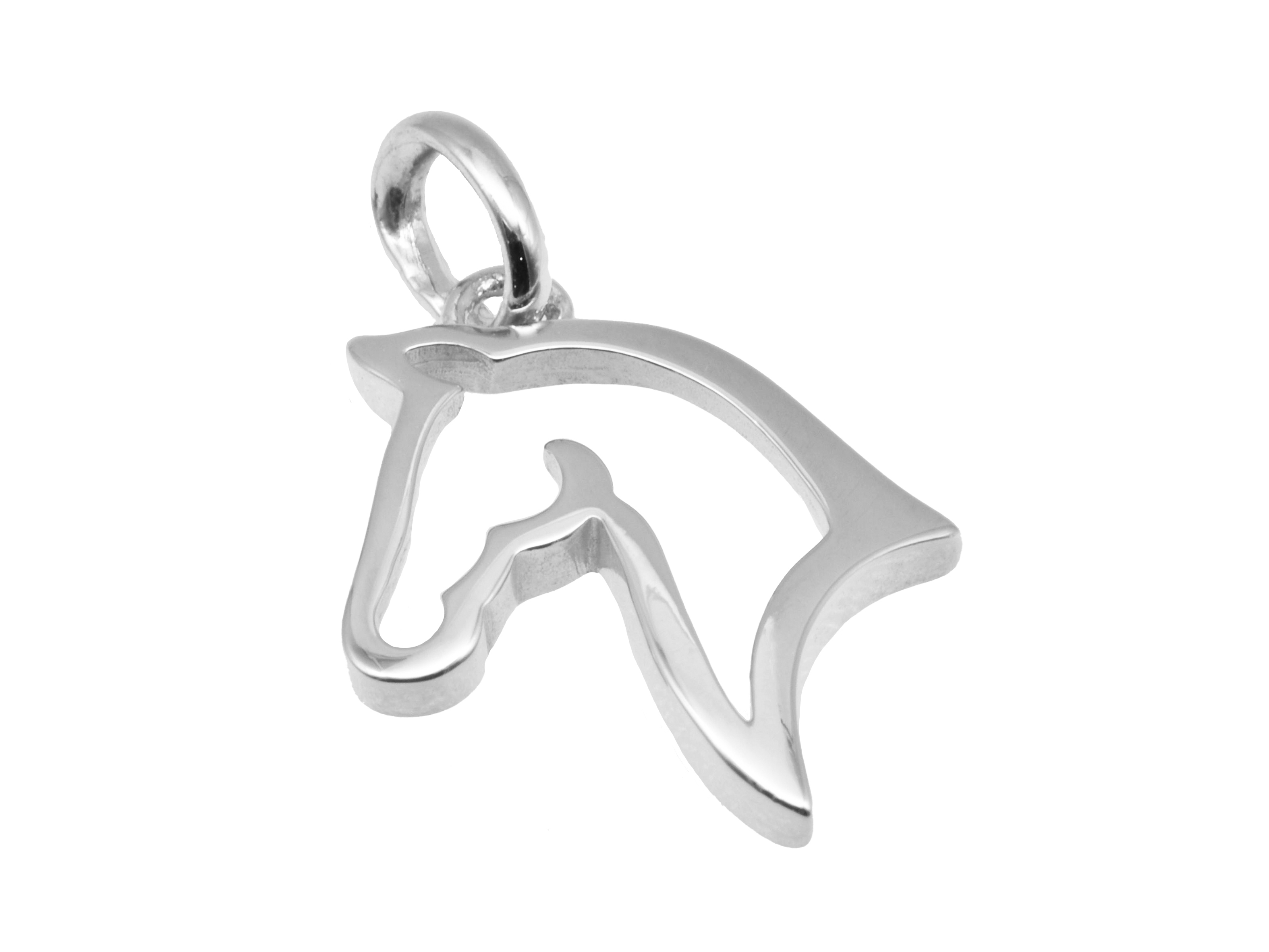 Silber Anhänger in Form eines Pferdekopfs aus rhodiniertem Sterling Silber, poliert, vom Hersteller Juwelier Harnisch, ideal für Tierliebhaber.