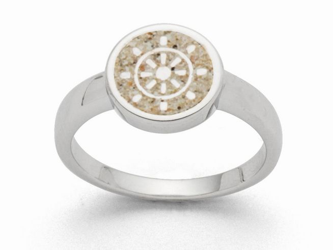 Sterling Silber Ring mit einem Steuerrad-Motiv aus Strandsand in der Mitte, schlichte Eleganz, Größe 54, Hersteller DUR.