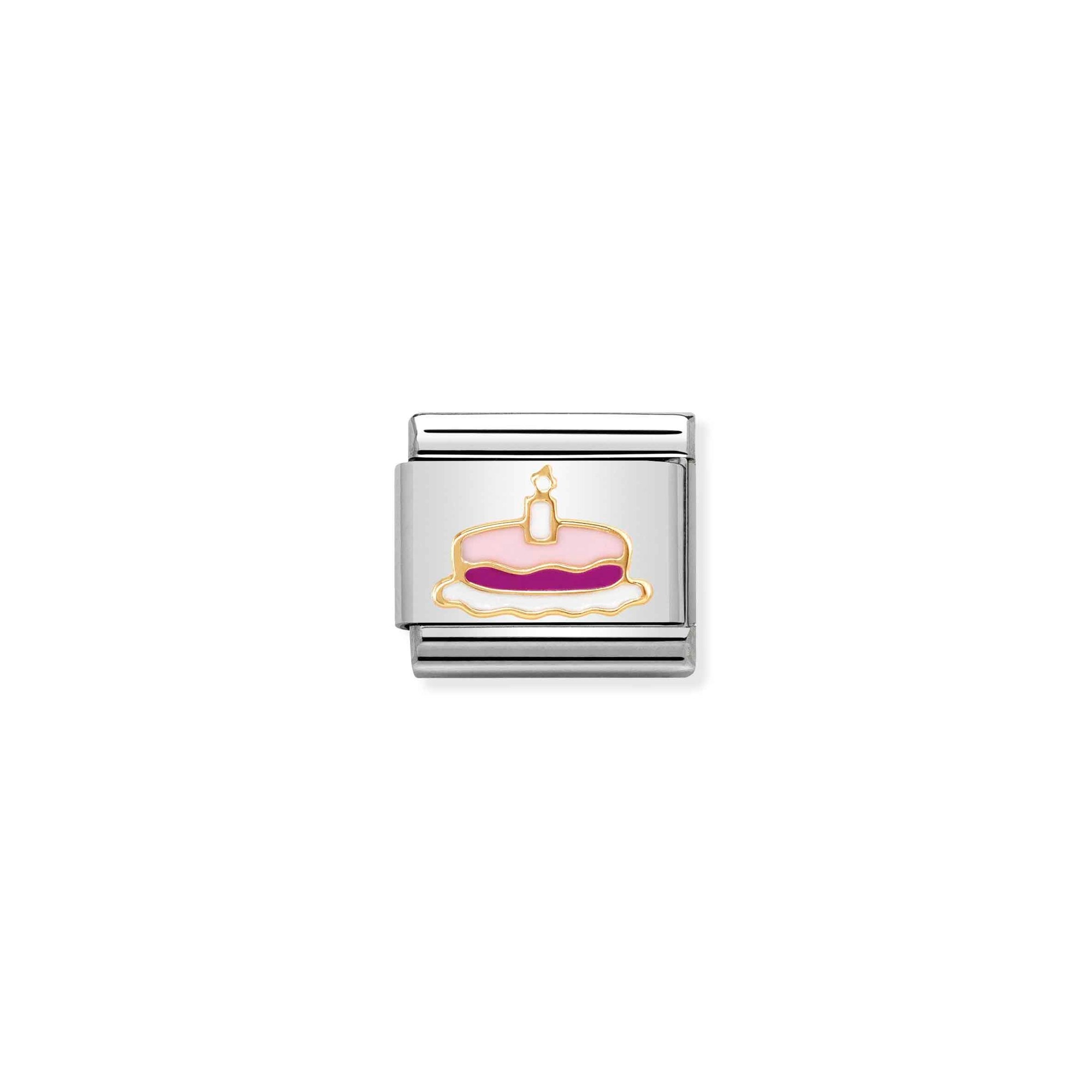 Nomination Composable Classic Charm Kuchen mit Kerzen - Edelstahl, Gold 750 Gelbgold, Emaille