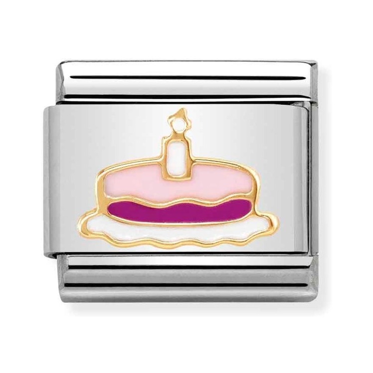Nomination Composable Classic Charm Kuchen mit Kerzen - Edelstahl, Gold 750 Gelbgold, Emaille