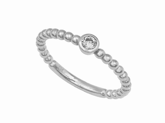 Ring Duo Kugeln aus rhodiniertem Sterling Silber in Größe 52 mit einer kleinen Zirkonia im Zentrum, dezente Eleganz und modernes Design, ideal für jeden Anlass.