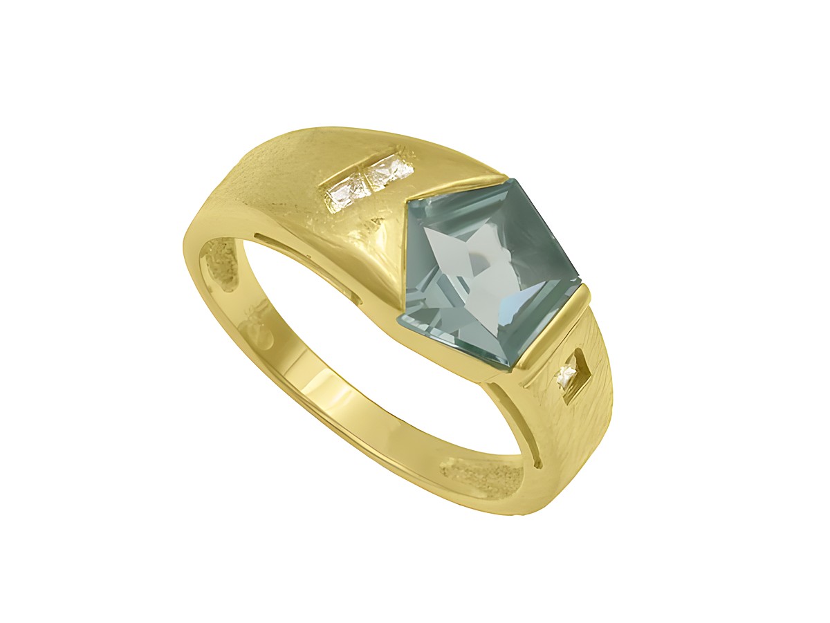 Gelbgold Ring charmant in 585 eismattiert mit synthetischem Spinell und Zirkonia in Größe 54, Hersteller Juwelier Harnisch, bis Größe 54/17,5.