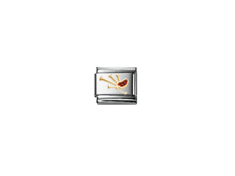 Dudelsack Charm von Nomination Classic UK mit silberner Grundfarbe und detailreicher Darstellung eines Dudelsacks in goldener und roter Farbgebung, ideal für Armbänder.