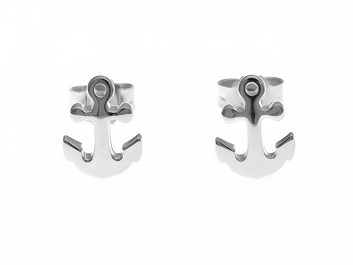Anker Ohrstecker aus Weißgold 333 im maritimen Design, Hersteller Juwelier Harnisch, ohne Stein, zeigen zwei stilisierte Anker. Ideal für maritime Liebhaber.